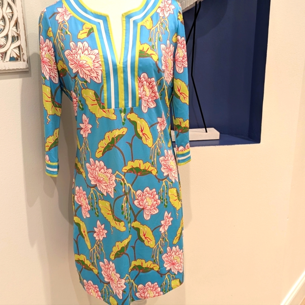 Gretchen Scott Designs Tunic Dress Blue Green Pink Size Medium. NWOT